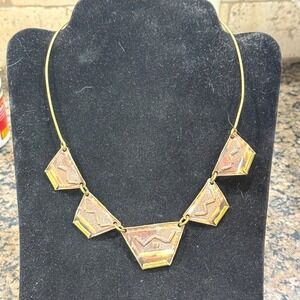 Vintage Brutalist Mixed Metal Collar Necklace Copper Brass Geometric Artisan